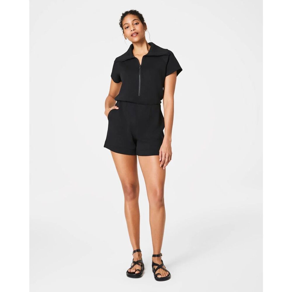 NWT - SPANX AirEssentials Half Zip Romper - Very Black